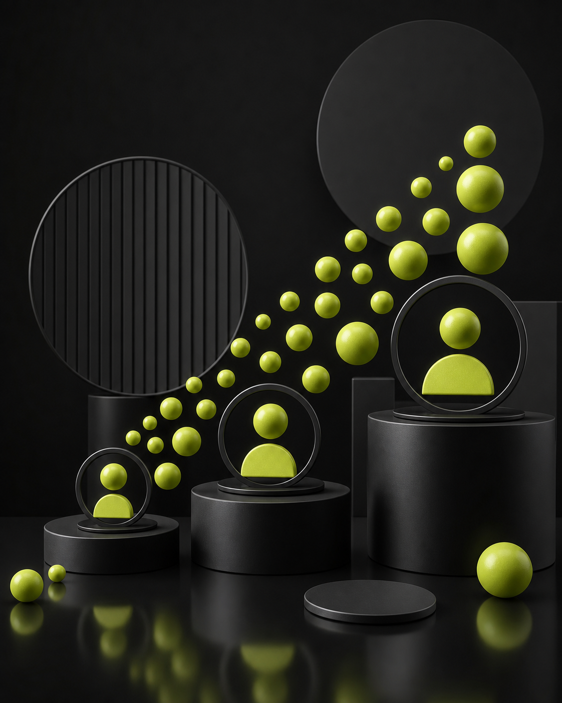 Acid-lime audience network in a black studio